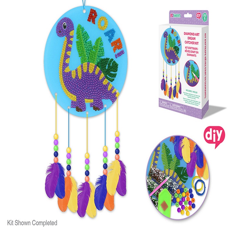 Krafty Kids DIY Diamond Painting Dream Catcher Kit – Dinosaur Age 8+  5.8in dia.