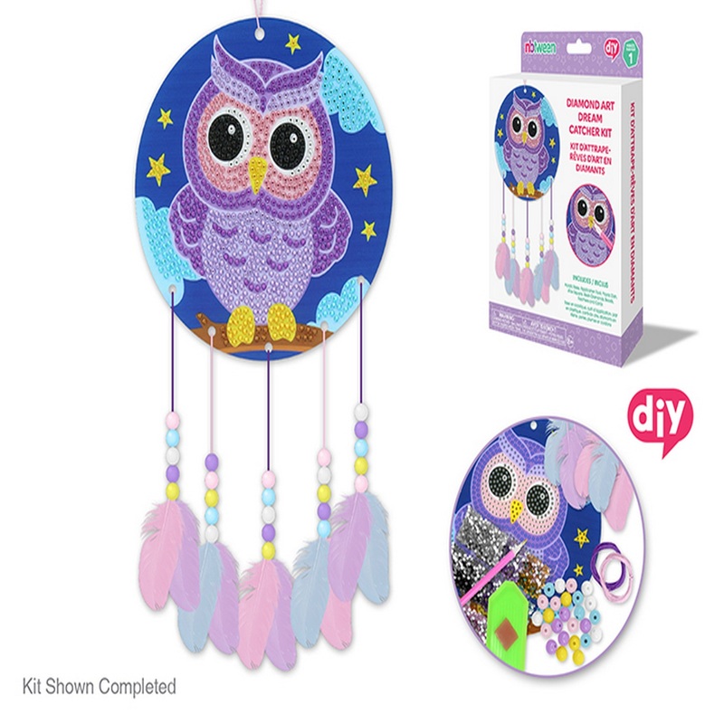 Krafty Kids DIY Diamond Painting Dream Catcher Kit – Owl Age 8+  5.8in dia.