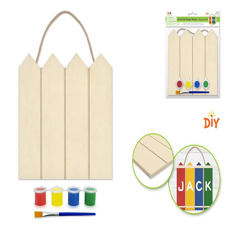 Krafty Kids DIY Wood-slat Hanger Plaque with Paint, Brush, Jute Cord 6.25×6.25in