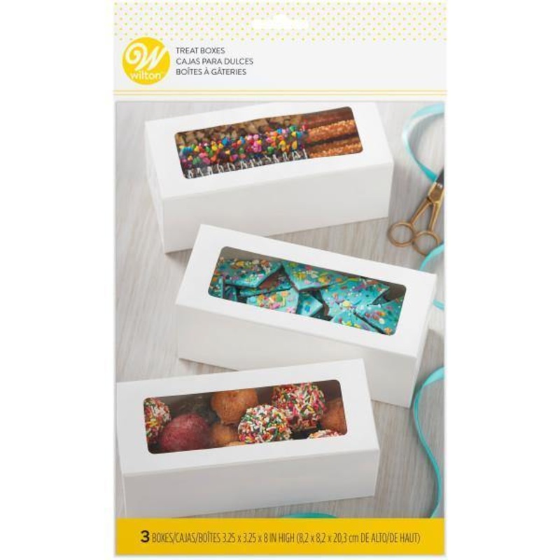 Wilton 3 Treat Boxes White Cardboard 3.25×3.25x8in