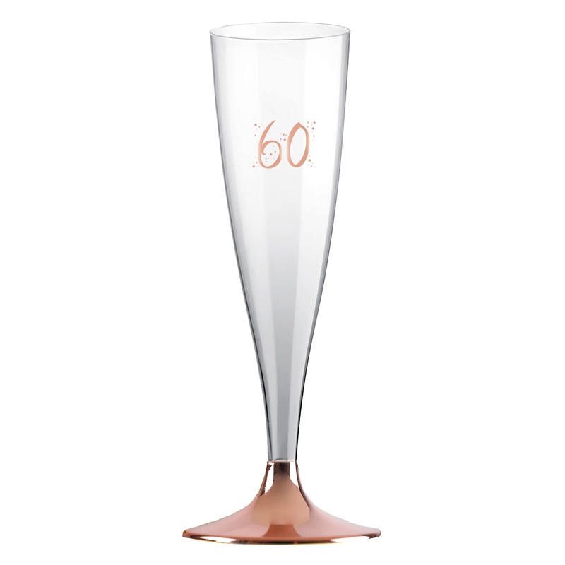 Age 60 6 Plastic Champagne Glasses Rose Gold 4.8oz