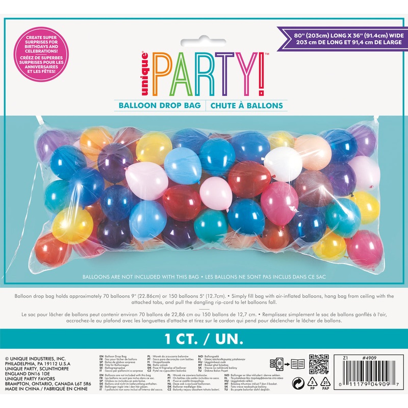 Balloon Drop Plastic Bag 80Lx36W in