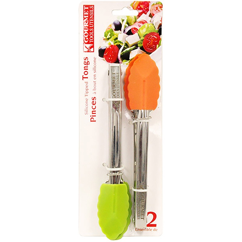 Gourmet 2 Mini Tongs Stainless Steel with Silicone Tips 7in