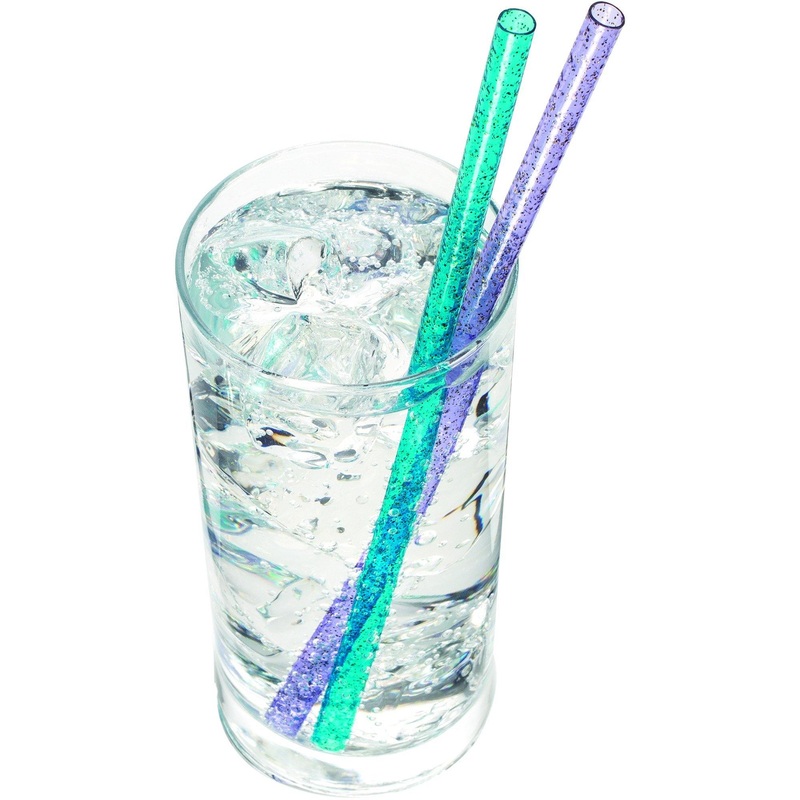 Joie 20 Reusable Plastic Glitter Straws with Cleaning Brush 9.5in
