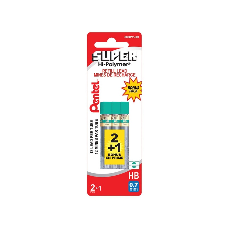 Pentel 2+1 pk Refill HB Leads 12 per Tube 0.7mm