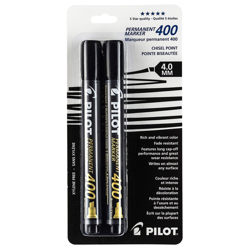 Pilot 400 – 2 Permanent Markers – Broad Chisel Tip Black Ink 4.0mm