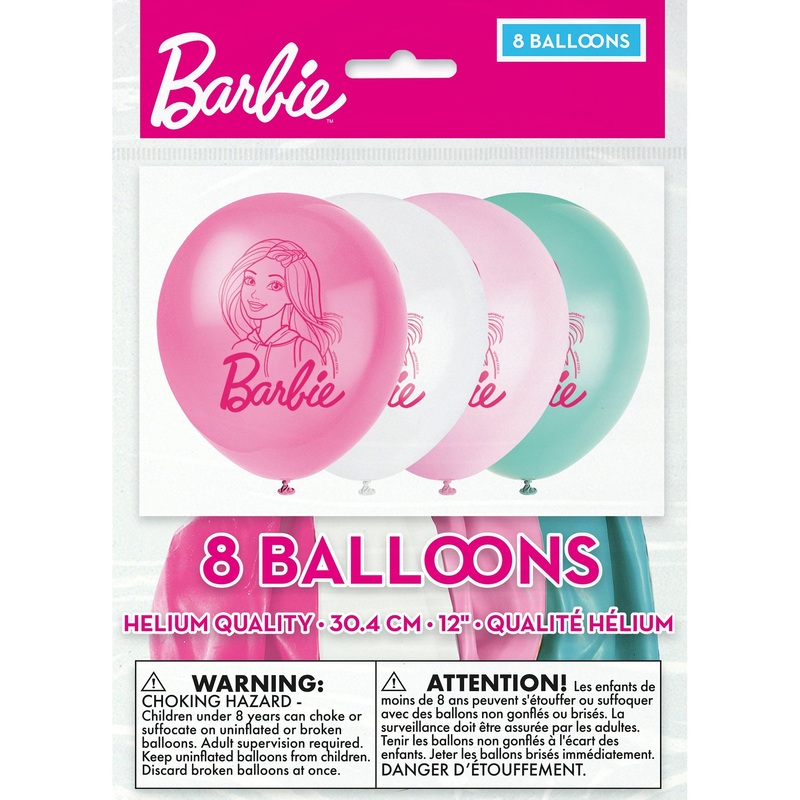 Barbie 8 Latex Balloons Printed 2 Sides 12in