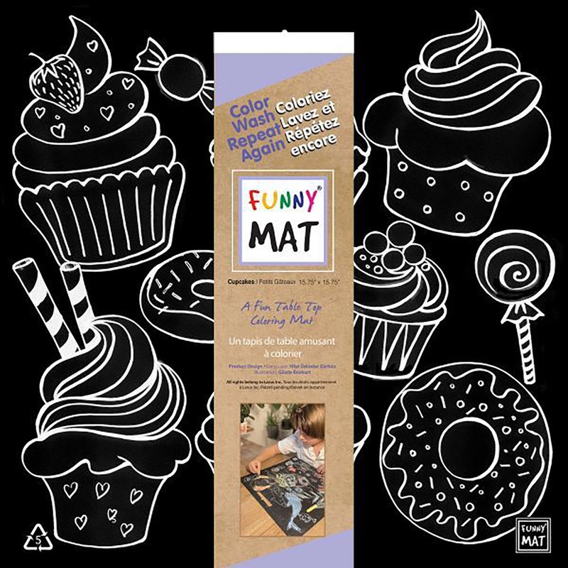 Funny Mat Coloring Placemat – Cupcake – Black Background 15.75×15.75in