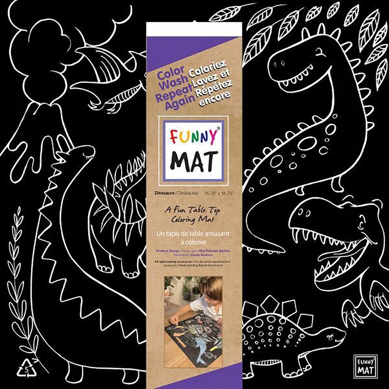 Funny Mat Coloring Placemat – Dino – Black Background 15.75×15.75in