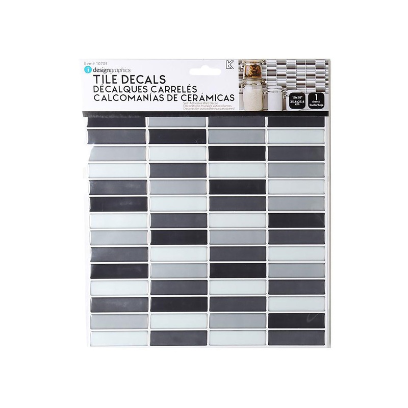 iDesign Wall Decals Rectangular Gloss Tile Grey/Black 10x10in