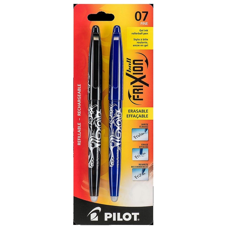Pilot Frixion 2 Erasable Pens – Blue and Black Gel Ink 0.7mm