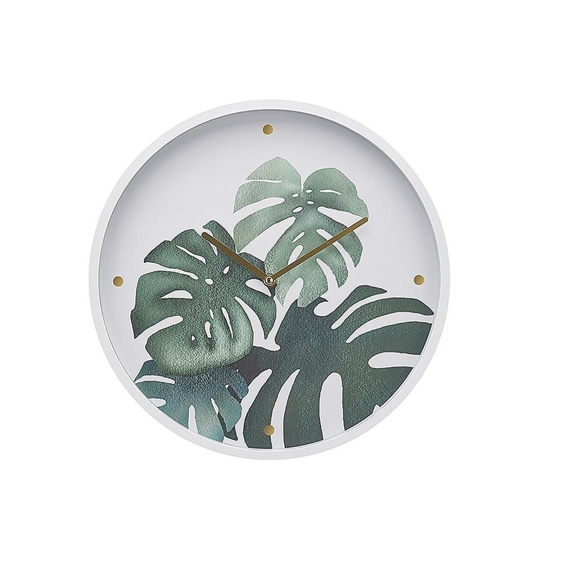 KG Wall Clock White Hays Monstera Print 14in