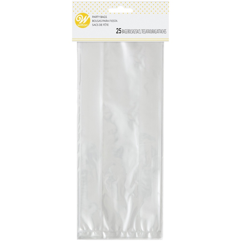 Wilton 25 Clear Plastic Party Bags with Ties 4×9.5in