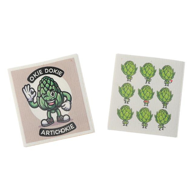 2 Swedish Printed Dishcloths Artichoke – Washable – Reusable 7.8×6.9in appro.