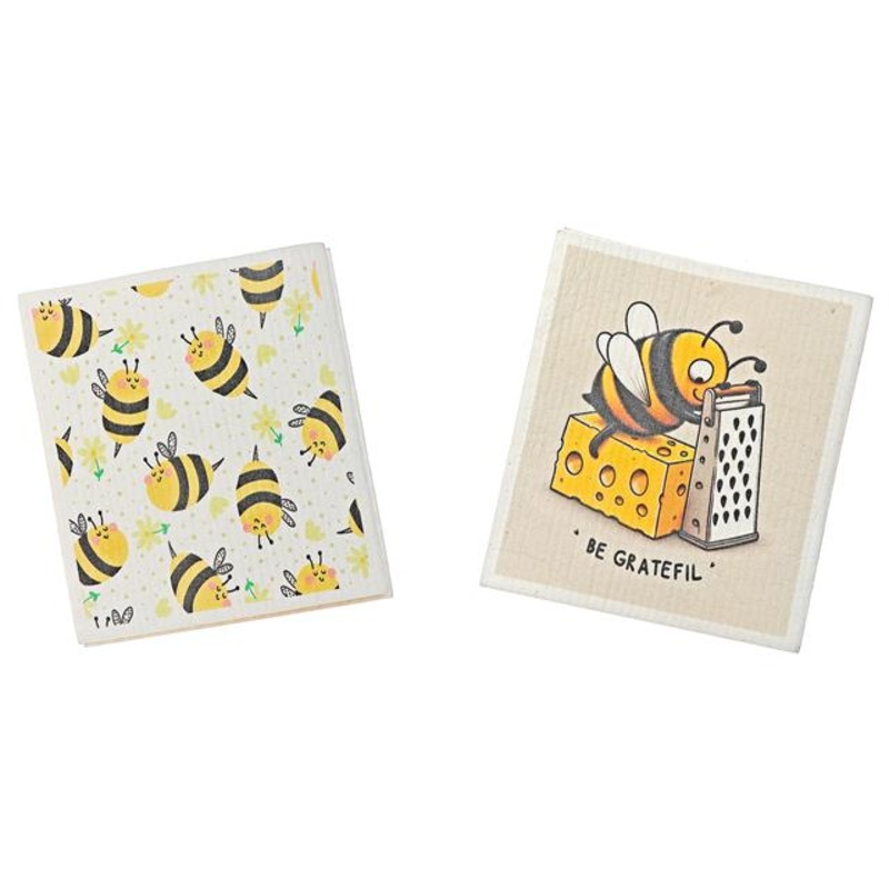 2 Swedish Printed Dishcloths Bee – Washable – Reusable 7.8×6.9in appro.