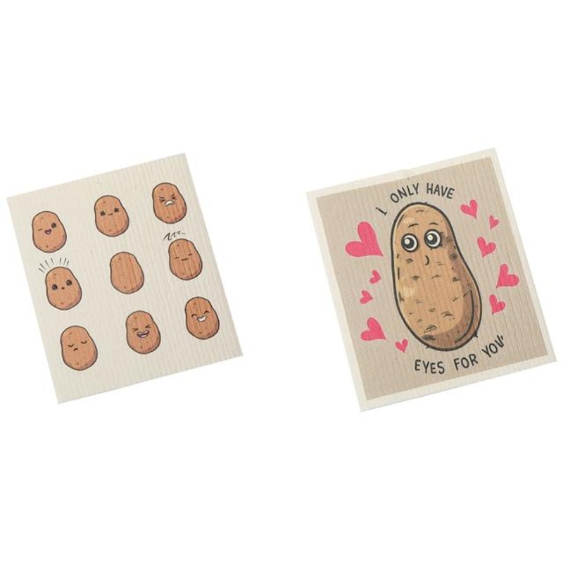 2 Swedish Printed Dishcloths Potato – Washable – Reusable 7.8×6.9in appro.