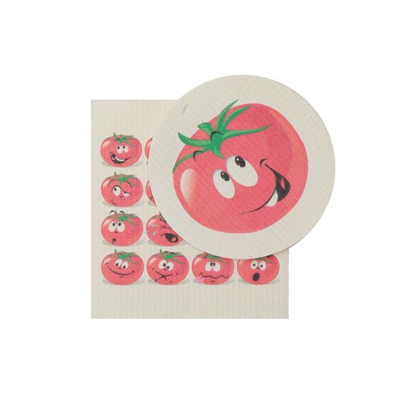 2 Swedish Printed Dishcloths Tomato – Washable – Reusable Square 7.6×6.7in Circle 6in