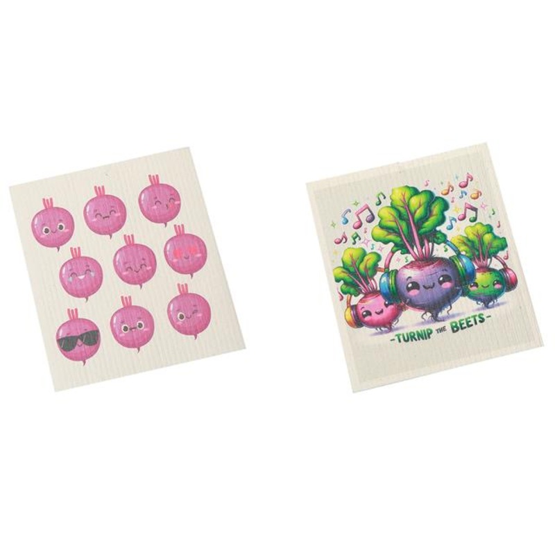 2 Swedish Printed Dishcloths Turnip – Washable – Reusable 7.8×6.9in appro.