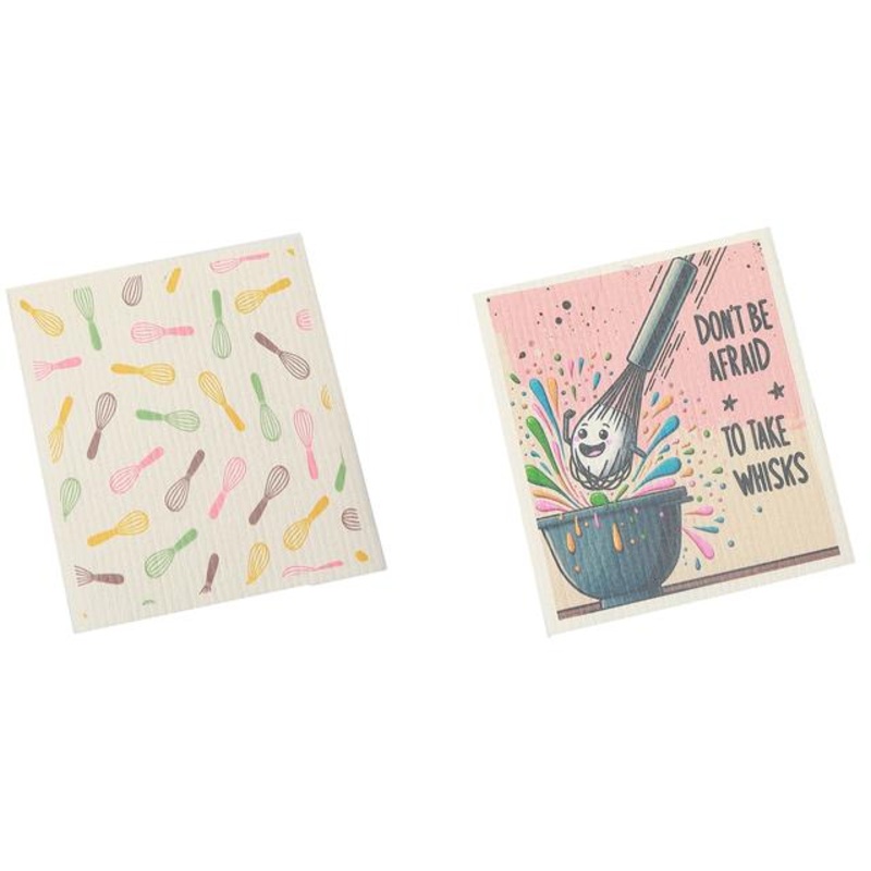 2 Swedish Printed Dishcloths Whisks – Washable – Reusable 7.8×6.9in appro.