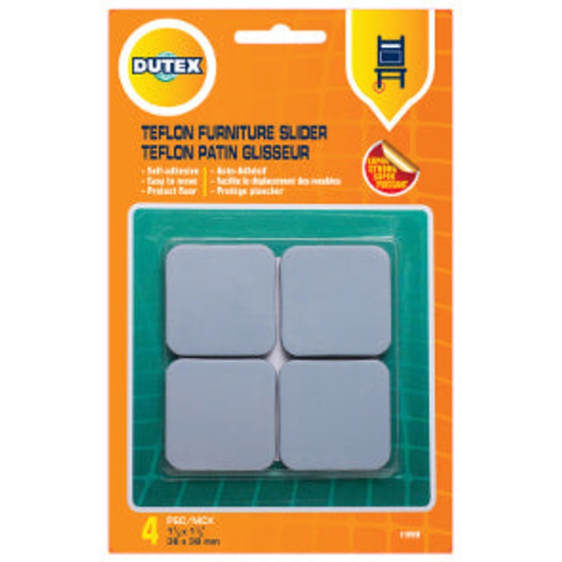 4 Square Self-adhesive Teflon Furniture Sliders 1.5in