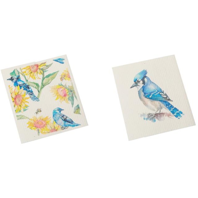 Embers 2 Swedish Printed One Side Tea Towels Blue Jays – Washable – Reusable 7.5×6.75in