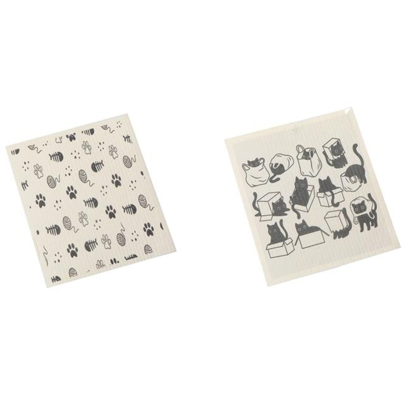 Embers 2 Swedish Printed One Side Tea Towels Cats – Washable – Reusable 7.5×6.75in