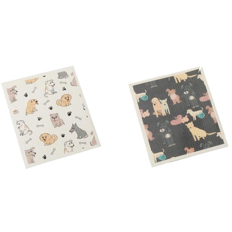 Embers 2 Swedish Printed One Side Tea Towels Dogs – Washable – Reusable 7.5×6.75in