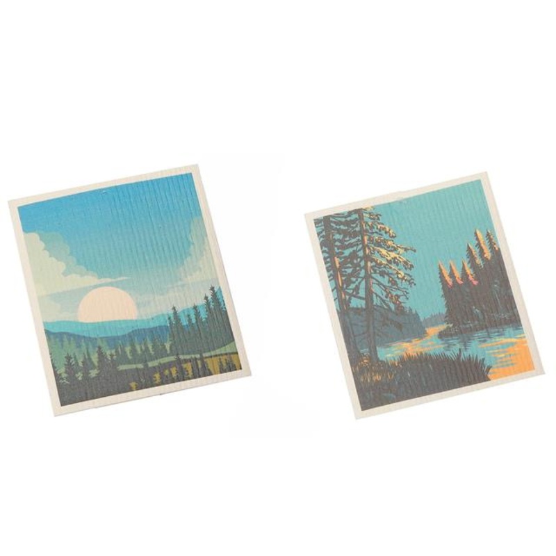 Embers 2 Swedish Printed One Side Tea Towels Lake View – Washable – Reusable 7.5×6.75in