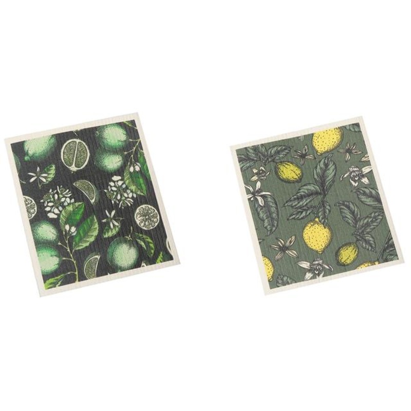 Embers 2 Swedish Printed One Side Tea Towels Lime – Washable – Reusable 7.5×6.75in