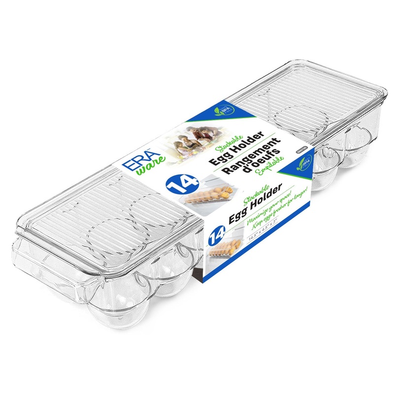 Eraware Clear Plastic Stackable Egg Holder for 14 Eggs 14.5×4.5x3in