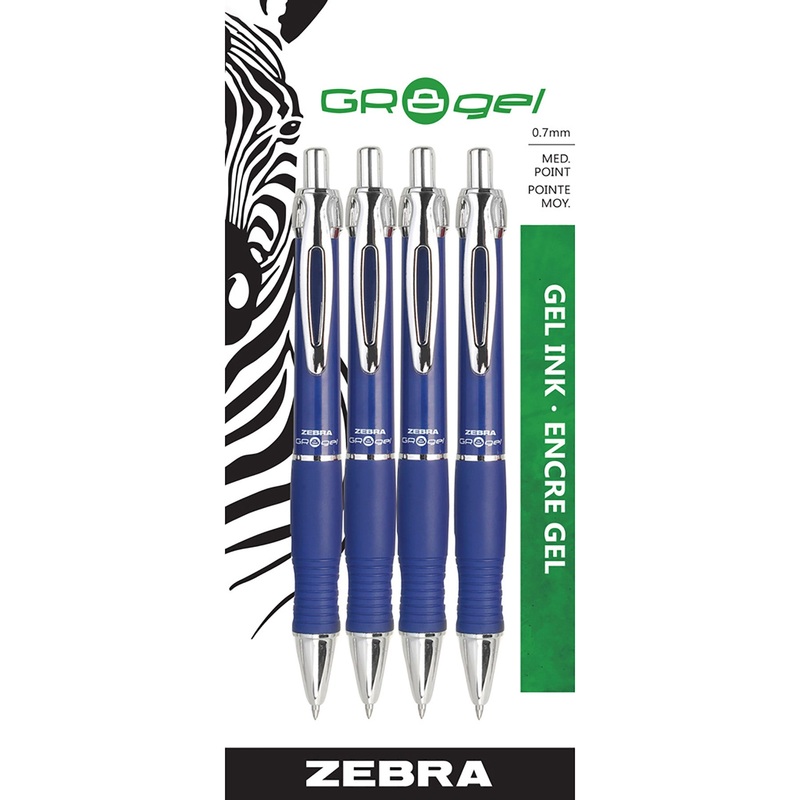 Zebra 4 Gel Pens Blue Ink 0.7mm