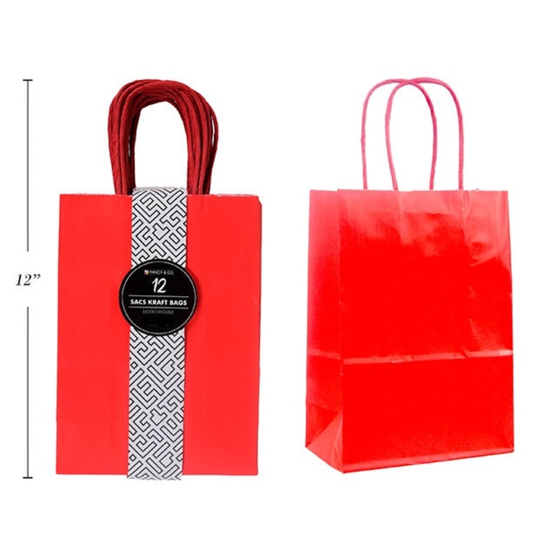 12 Small Red Paper Gift Bags 6×8.5x3in