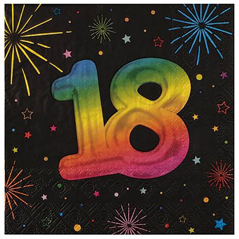 Festicolor Age 18 12 Luncheon Napkins – Black Background 13x13in