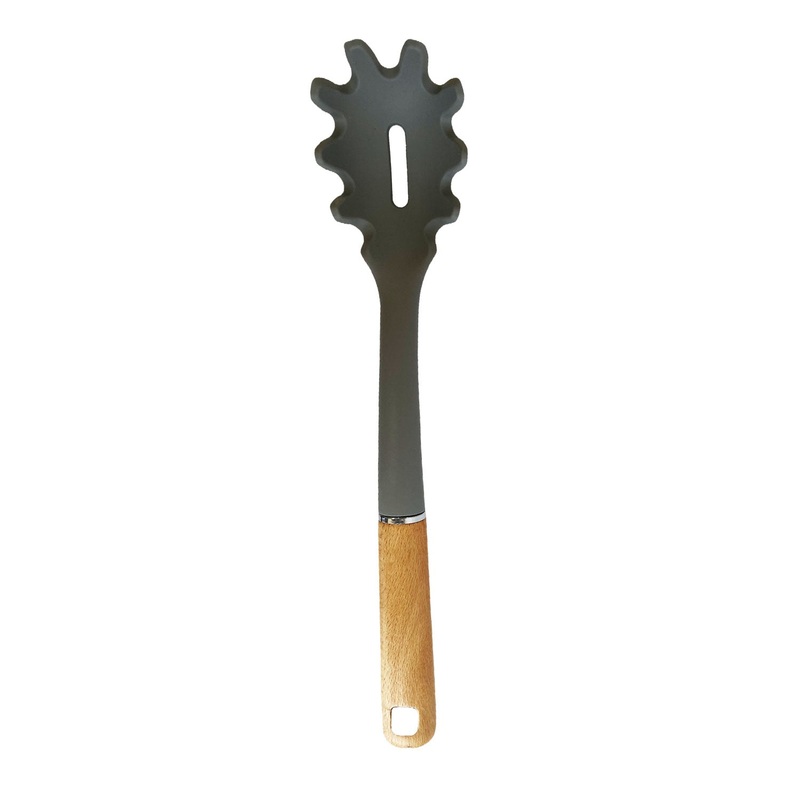 Silicone Pasta Server with Beechwood Handle. Heat Resistant and Non-stick 13.5in