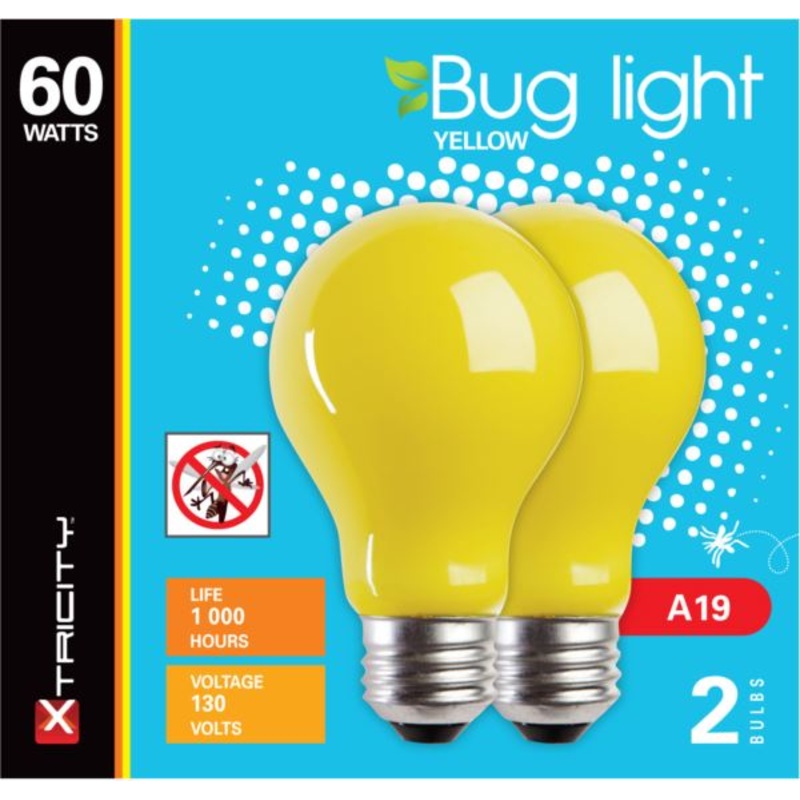 Xtricity 2 A19 60W Yellow Bug Lights E26 Base