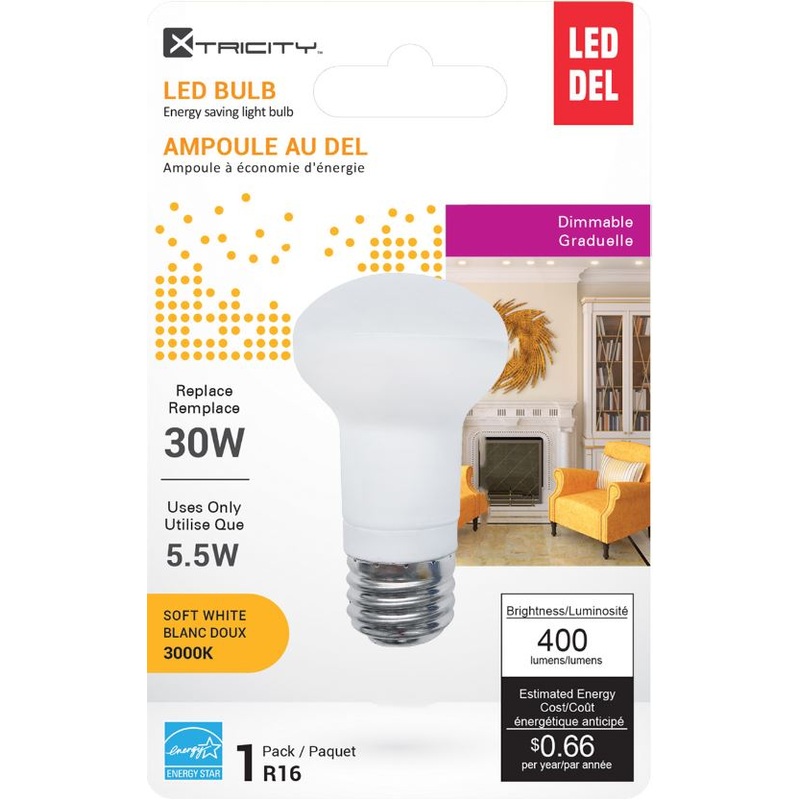 Xtricity R16 Led Soft White Dimmable 5.5W Light Bulb E26 Base