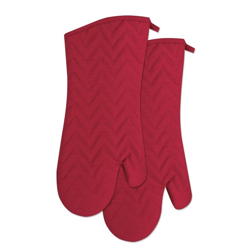 2 Red Woven Oven Mitts 100% Cotton 7x14in