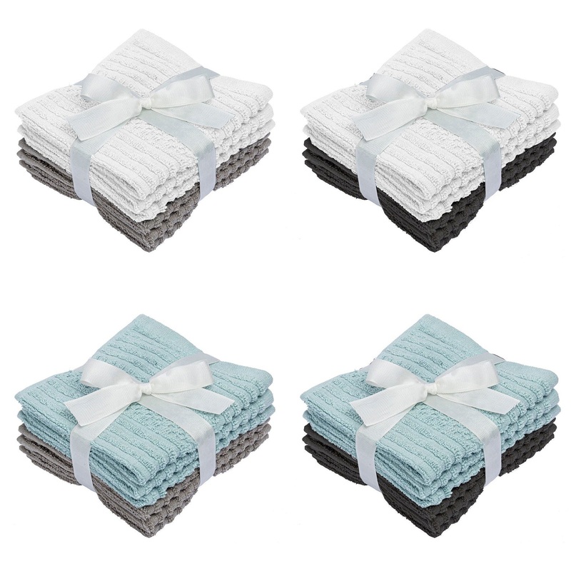 6 Woven Terry Textured Washcloths 80% Cotton/20% Polyester 12x12in VRT