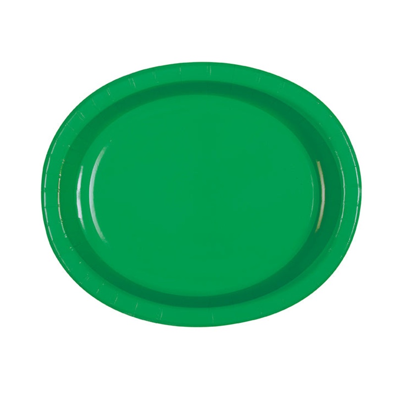 8 Emerald Green Oval Paper Plates 10×12.25in