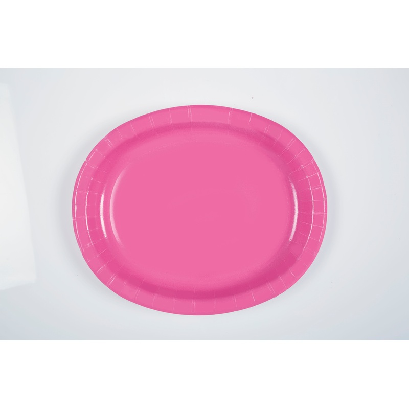 8 Hot Pink Oval Paper Plates 10×12.25in