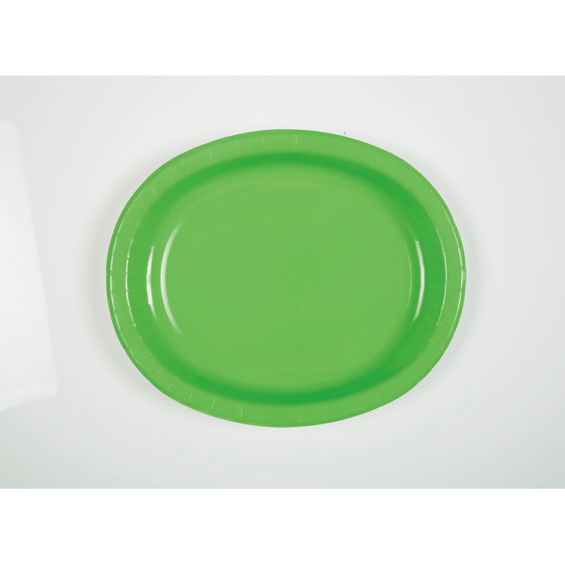 8 Lime Green Oval Paper Plates 10×12.25in
