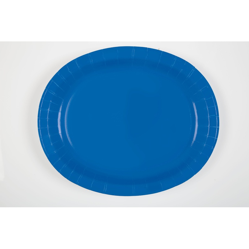 8 Royal Blue Oval Paper Plates 10×12.25in