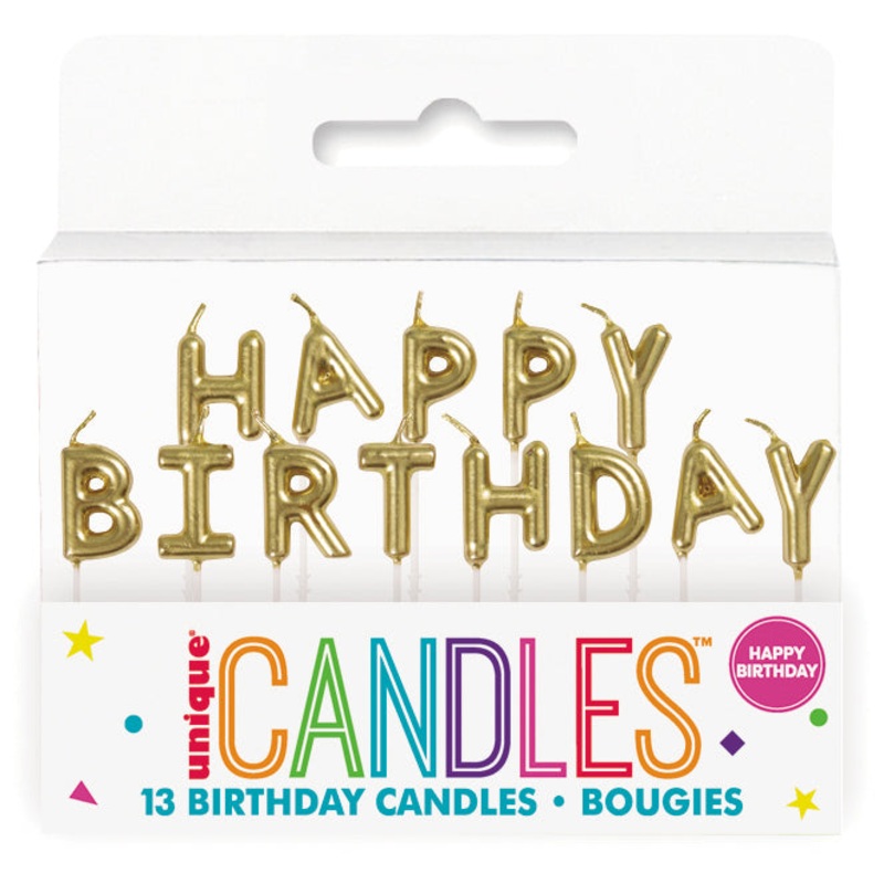 Gold Happy Birthday Pick Candles 13pcs 2.5in