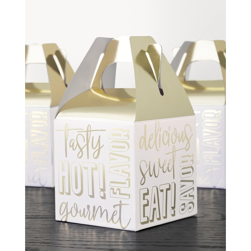 Gold Party 8 Favor Boxes – Gold Foil Cardboard 3x3x3in