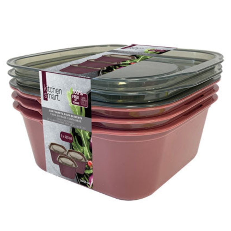 Kitchen Smart 3 Square Food Storage Containers 5.3×4.9x2in (480ml)