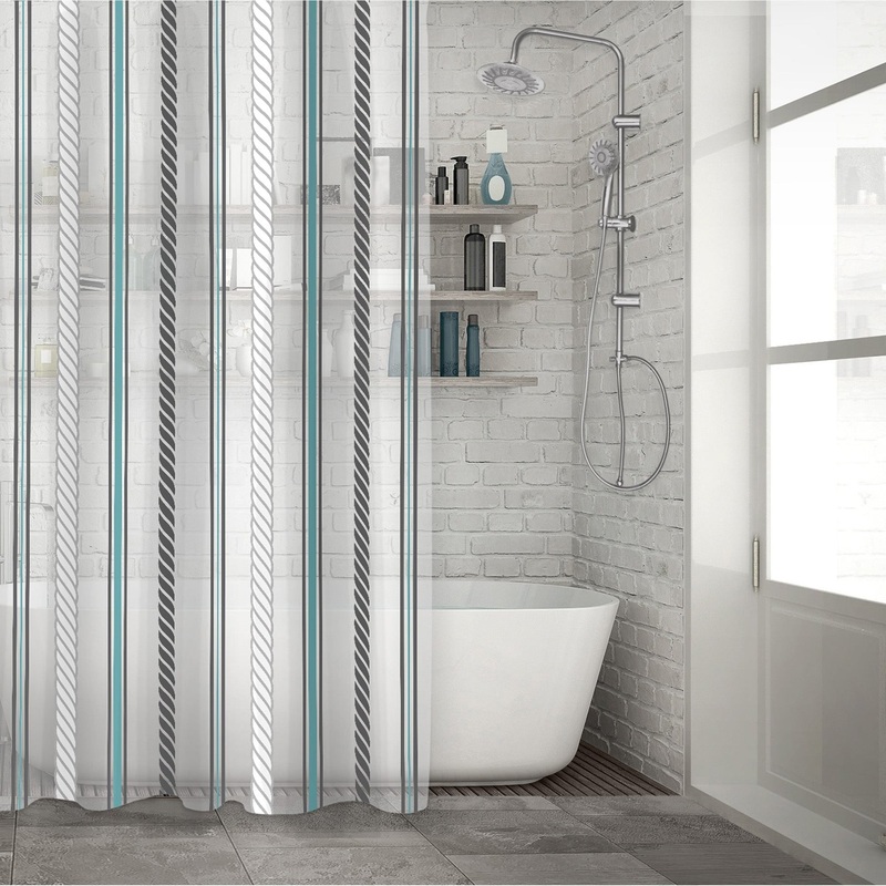 Peva Printed Shower Curtain with Metal Grommets – Nautical Stripes 70x72in