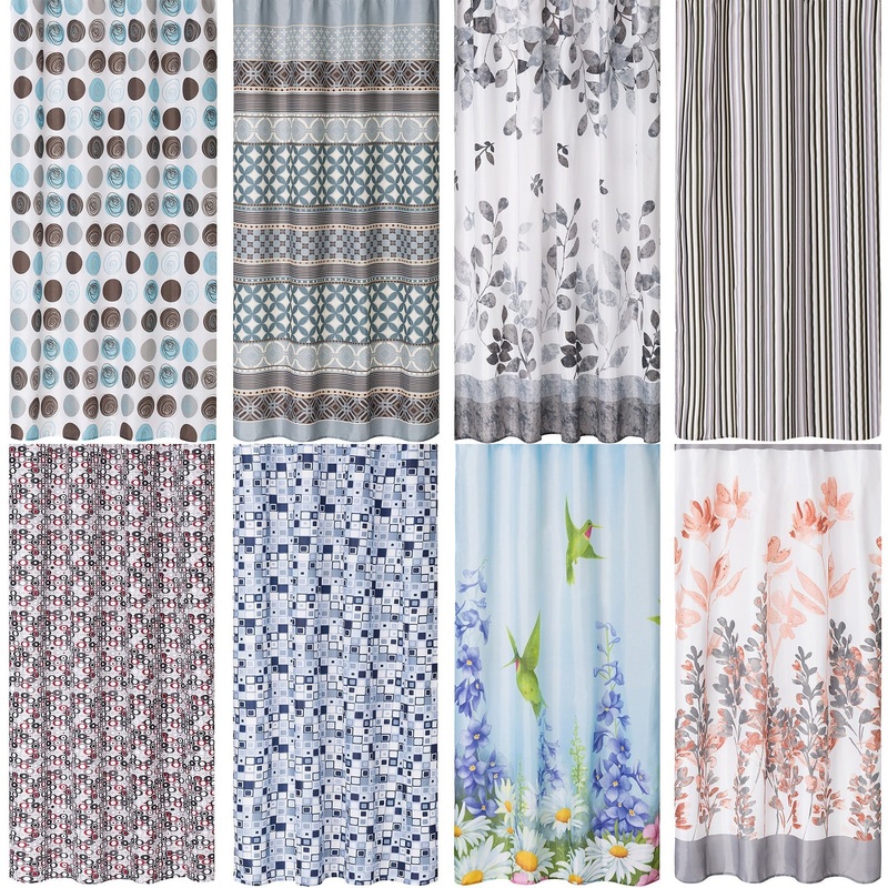 Printed Fabric Shower Curtain with 12 Hooks 100% Polyester 70x72in  VRT
