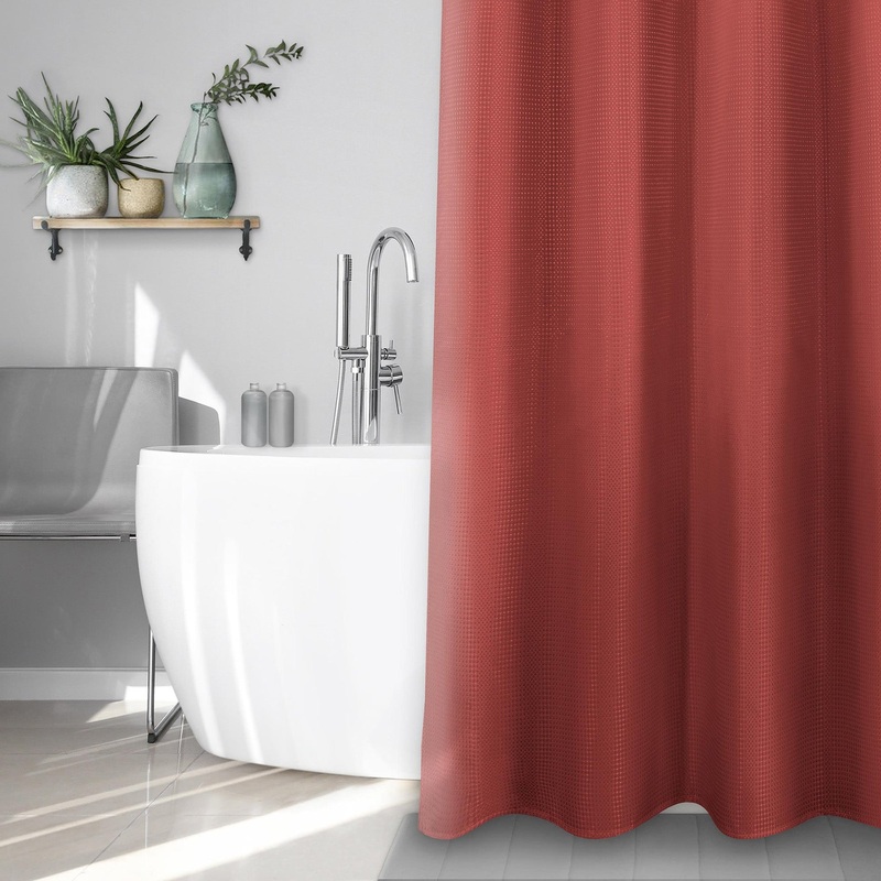Textured Fabric Shower Curtain with Buttonholes 100% Polyester – Rustic Maple 70x72in
