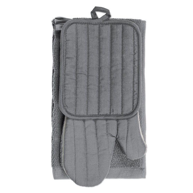 Woven Kitchen Set 4pcs – Polyester/Cotton Blend Grey – Towel 15x25in