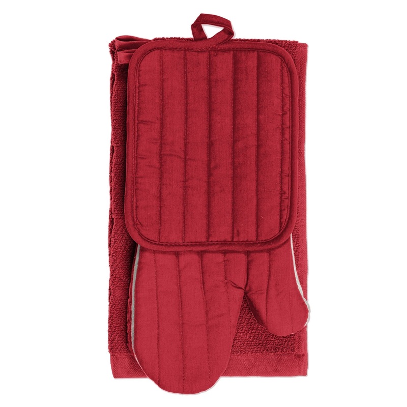 Woven Kitchen Set 4pcs – Polyester/Cotton Blend Red – Towel 15x25in